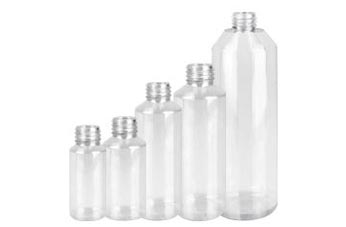 Läpinäkyvät sylinterimäiset pullot ilman korkkia